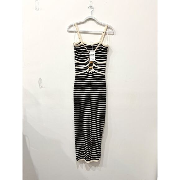 Stitch & Feather Terry Cloth Striped Sleeveless Cutout Maxi Dress Black/Cream S - Picture 3 of 6